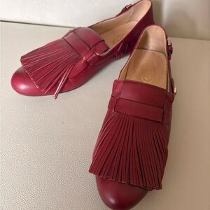 Tod’s Italian Leather Fringe Loafers – Burgundy – Size 38.5